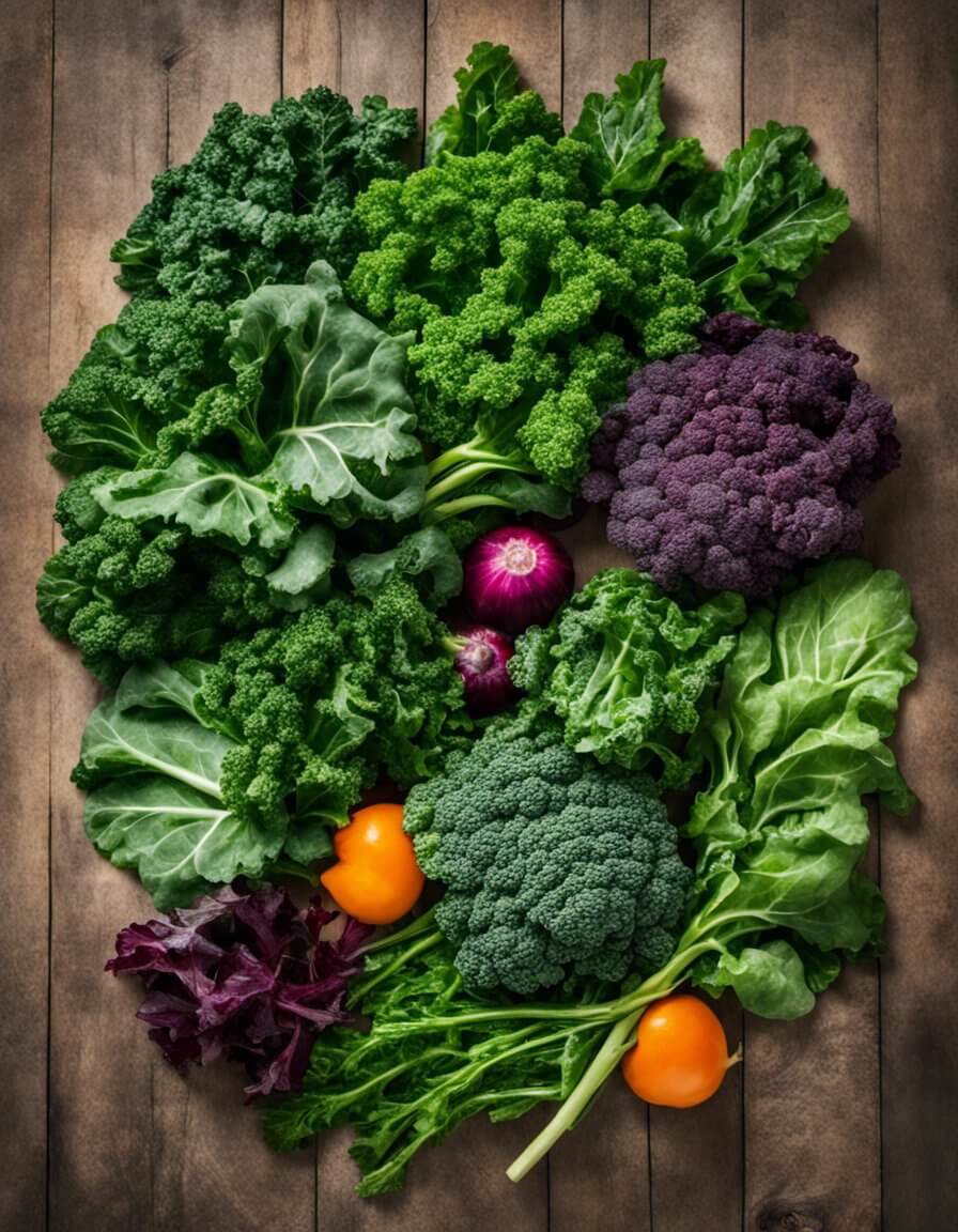 fresh kale and other greens on a table