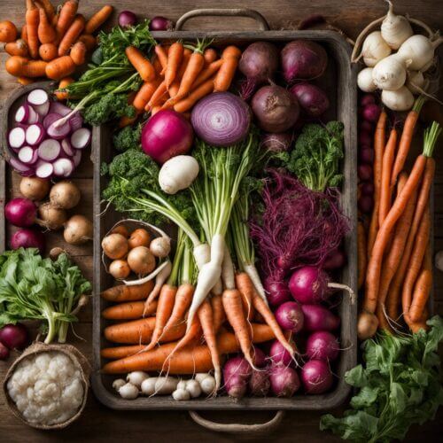 tray of root veggies