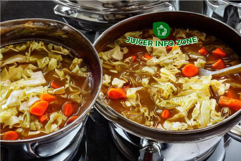 big pot of cabbage soup sitting on a silver chrome stove