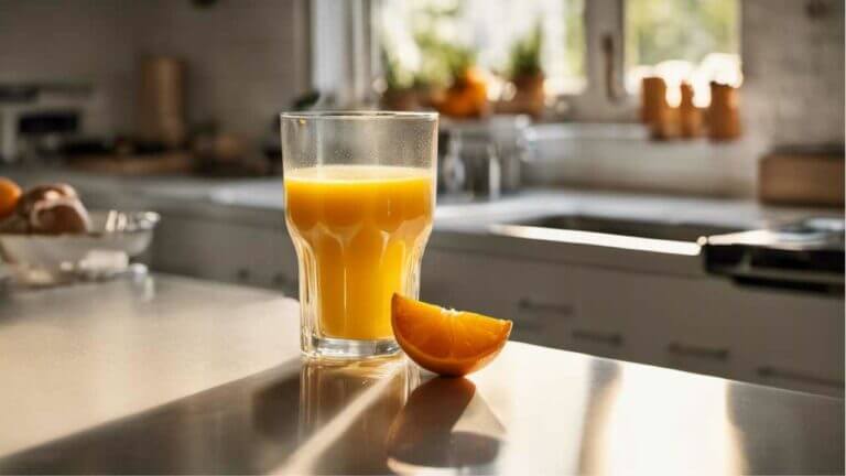 orange juice in a tall cup