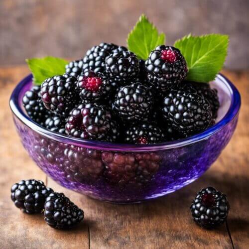 fresh blackberries in a clear bowl