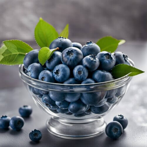fresh blueberries in a clear bowl