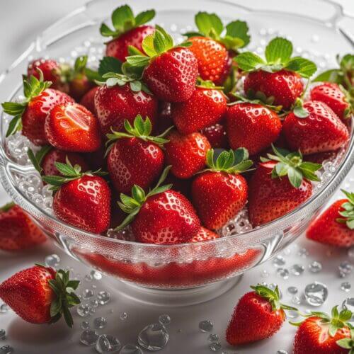 fresh strawberries in a clear bowl