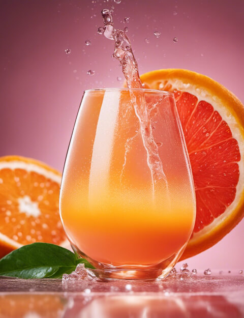 beautiful orange and grapefruit juice in a fancy glass