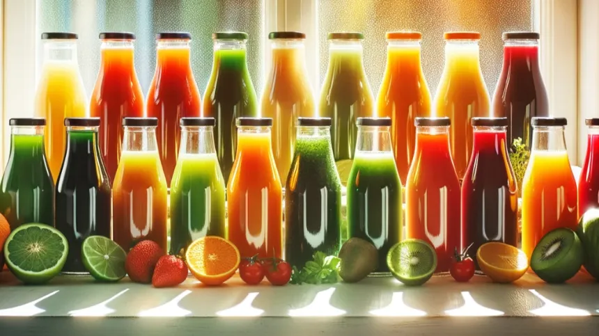 bottles filled with colorful juices