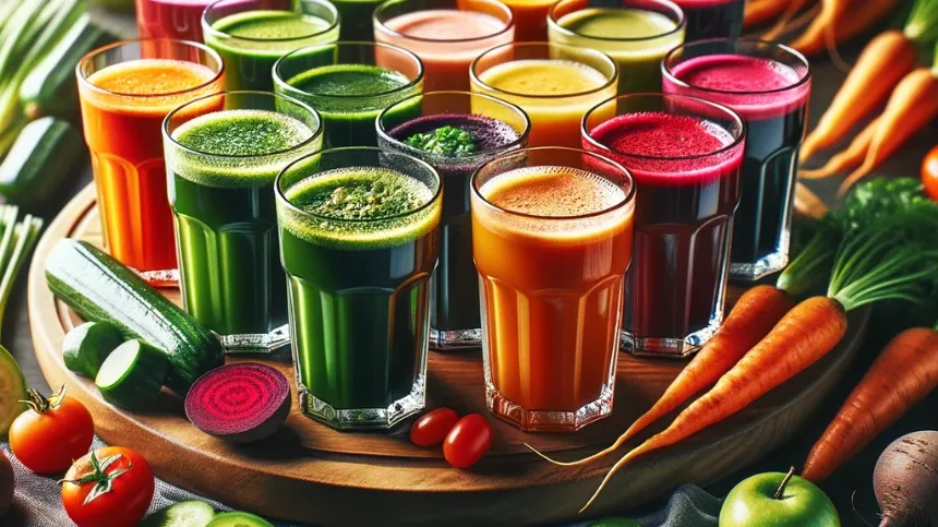array of delicious fresh juices